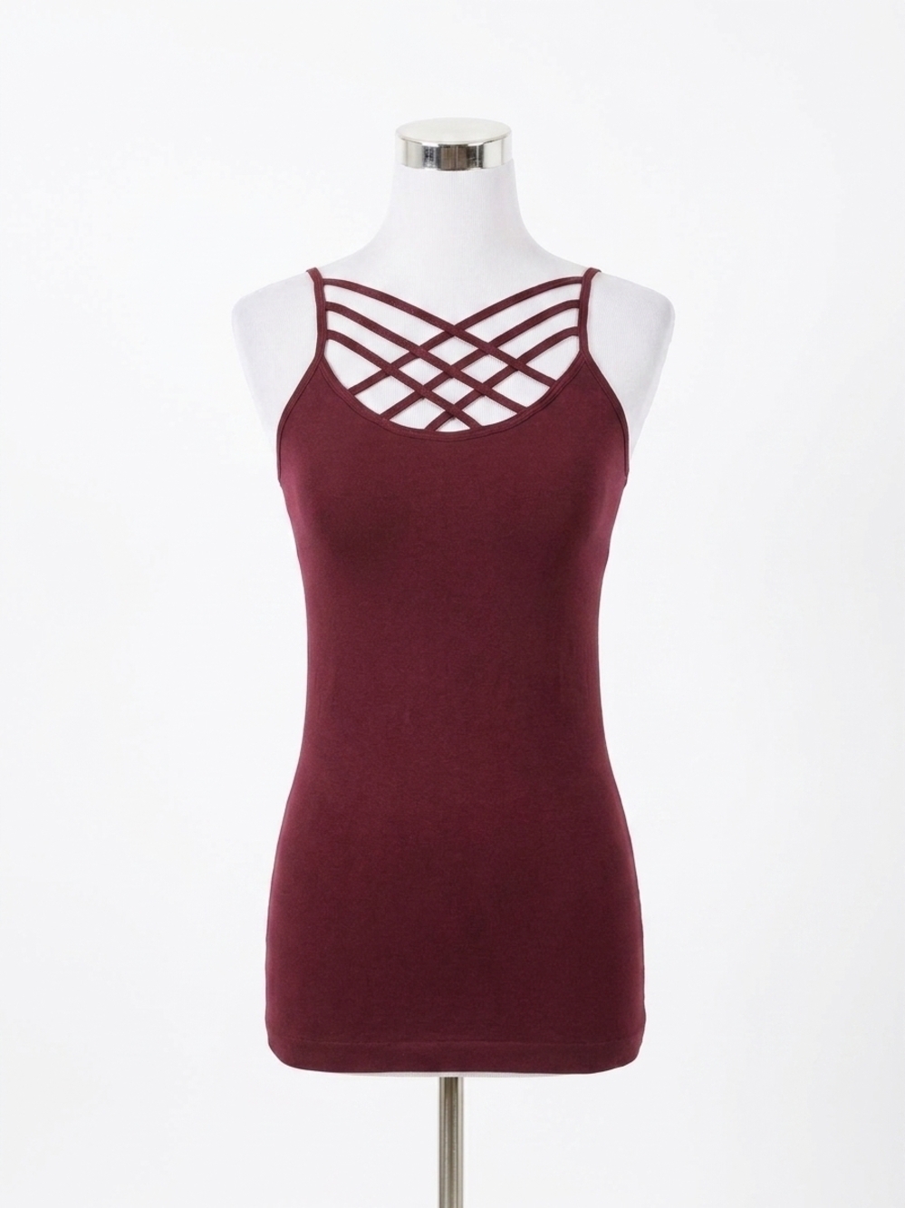 NEW ZENANA triple criss-cross camisole in burgundy